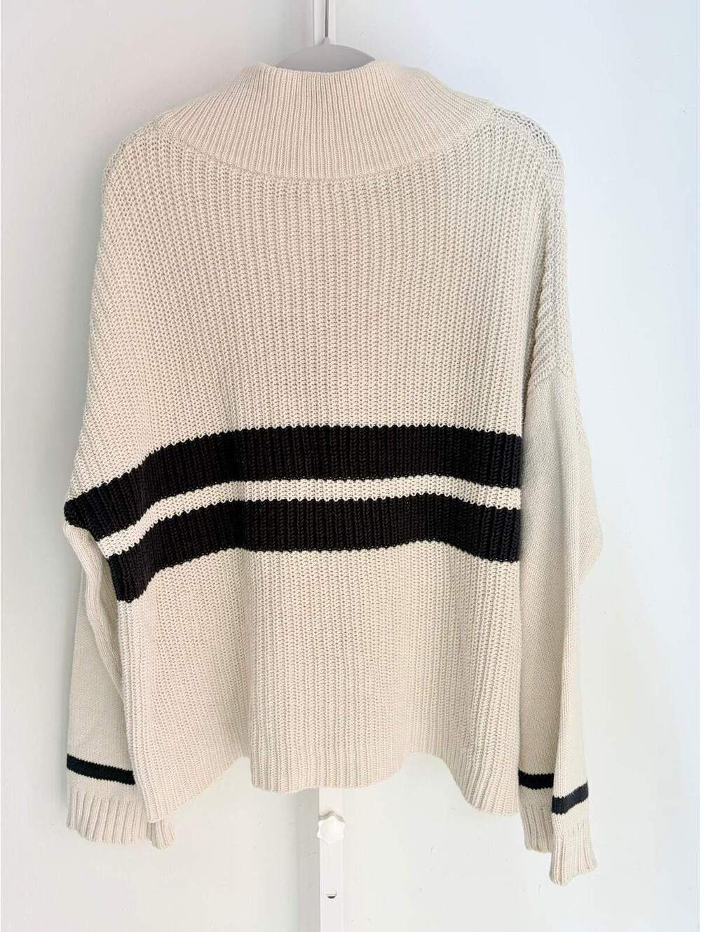 Lisa Todd XL Cream Quarter Zip Ribbed Knit Sweater Coral Zip Cozy Pullover - Picture 3 of 12